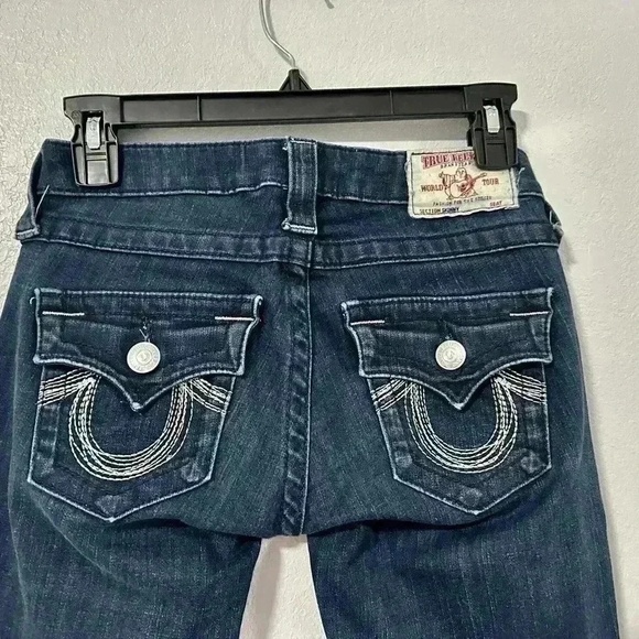 True Religion Jeans Womens Size 25 Dark Blue Skinny Triangular Pocket U Stitch - Picture 9 of 9